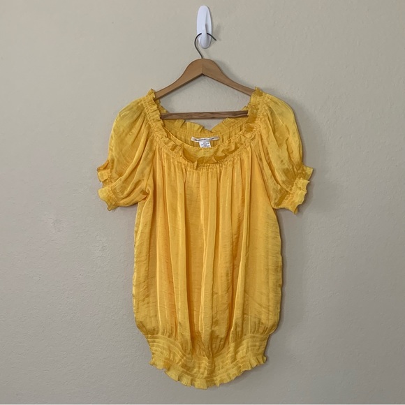 Diane von Furstenberg DVF Marcus Buttercup Shirred Blouson Blouse Yellow Size 6 - Picture 9 of 9